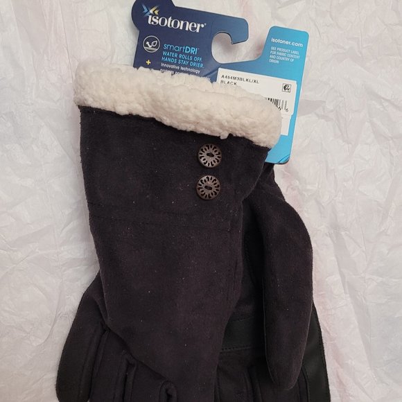 Isotoner Signature smartDRI Microsuede Touchscreen Gloves plush Black L/XL New - Picture 6 of 8